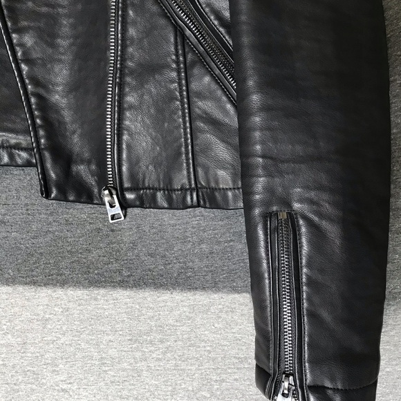 Topshop Black Leather Hooded Biker Jacket - Picture 4 of 5